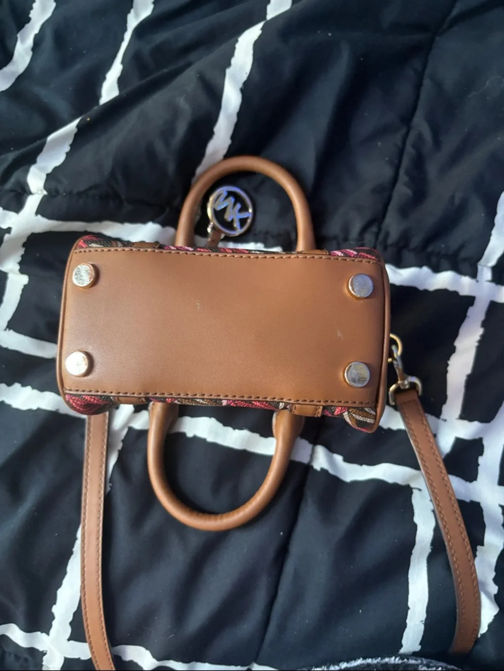 Michael Kors Pink & Brown Mini Satchel with Geometric Print - Picture 3 of 6
